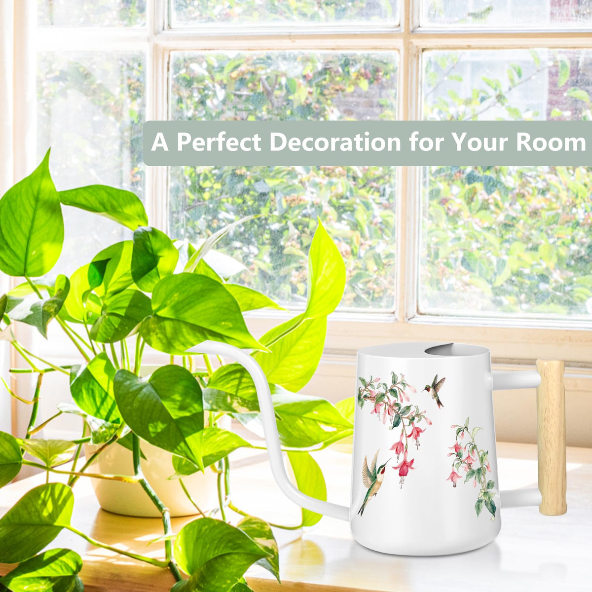 GUKJOB wooden handle provides a comfortable, secure grip while watering.
