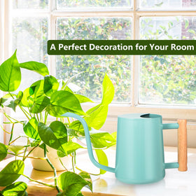 GUKJOB wooden handle and spill-proof top ensure comfortable watering.