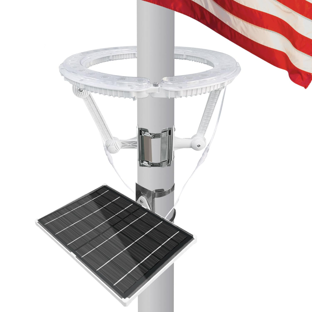 GULADUS flagpole light shows 4640 lumen assembly for clear flag illumination.