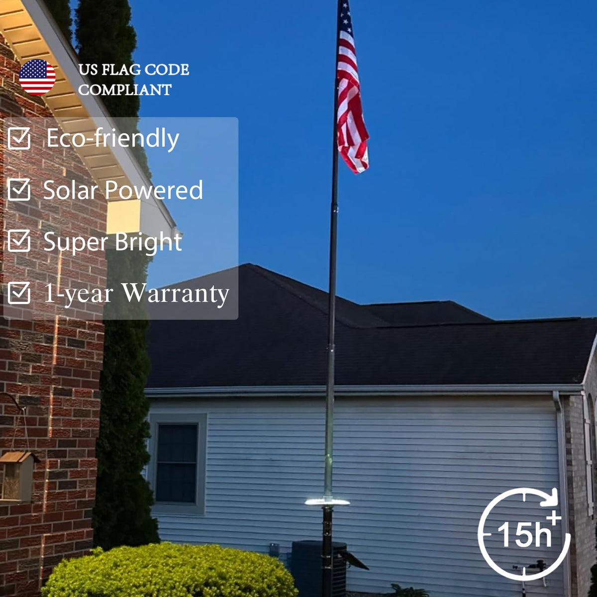 GULADUS flagpole light dusk-to-dawn sensor activates automatically.