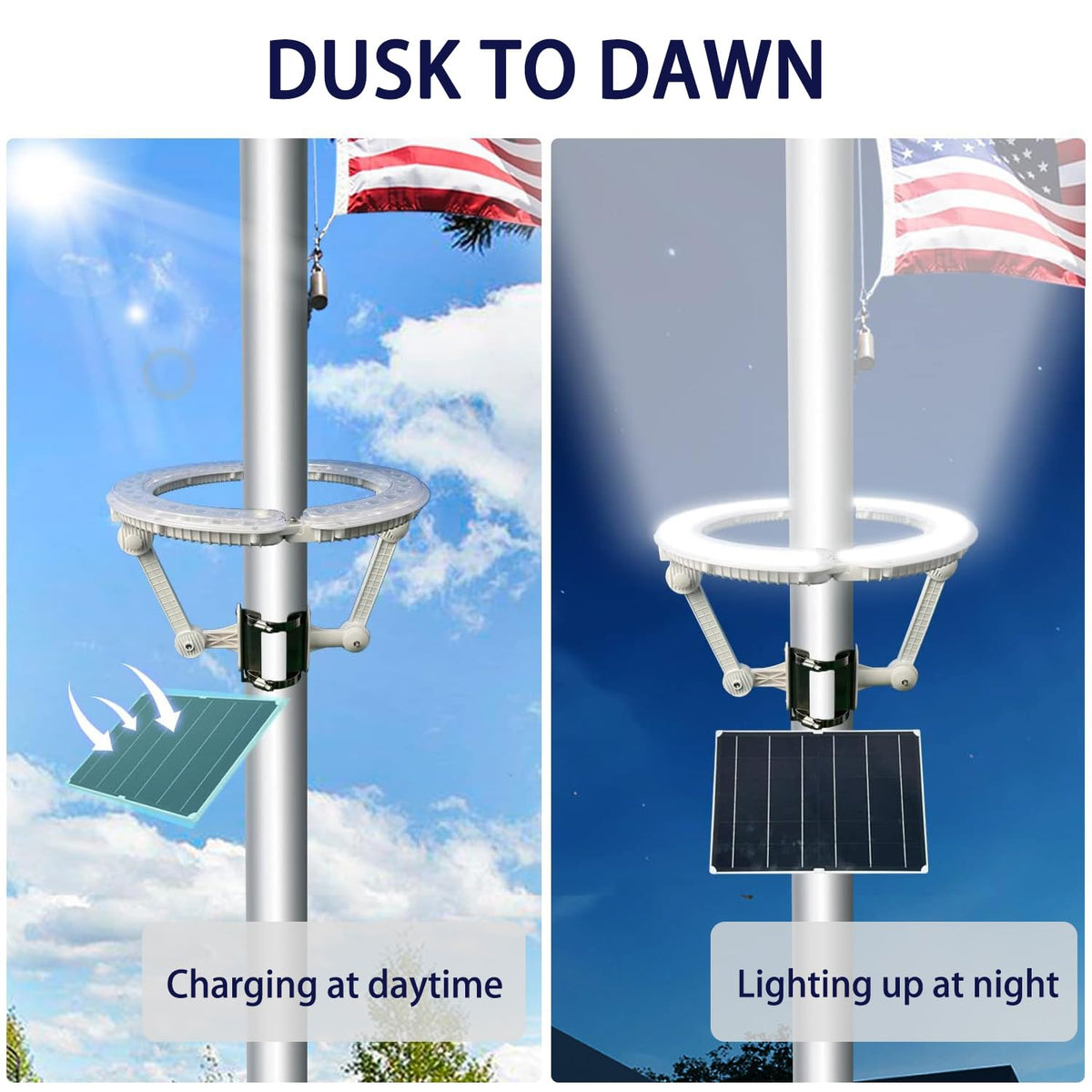 GULADUS flagpole light wraparound 360-degree illumination provides full coverage.