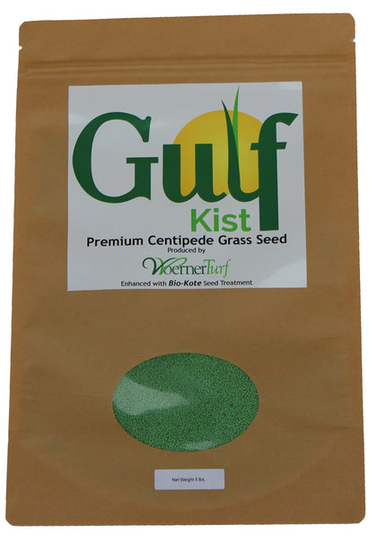 Gulf Kist Centipede Seed bag showing coated seed for better germination.