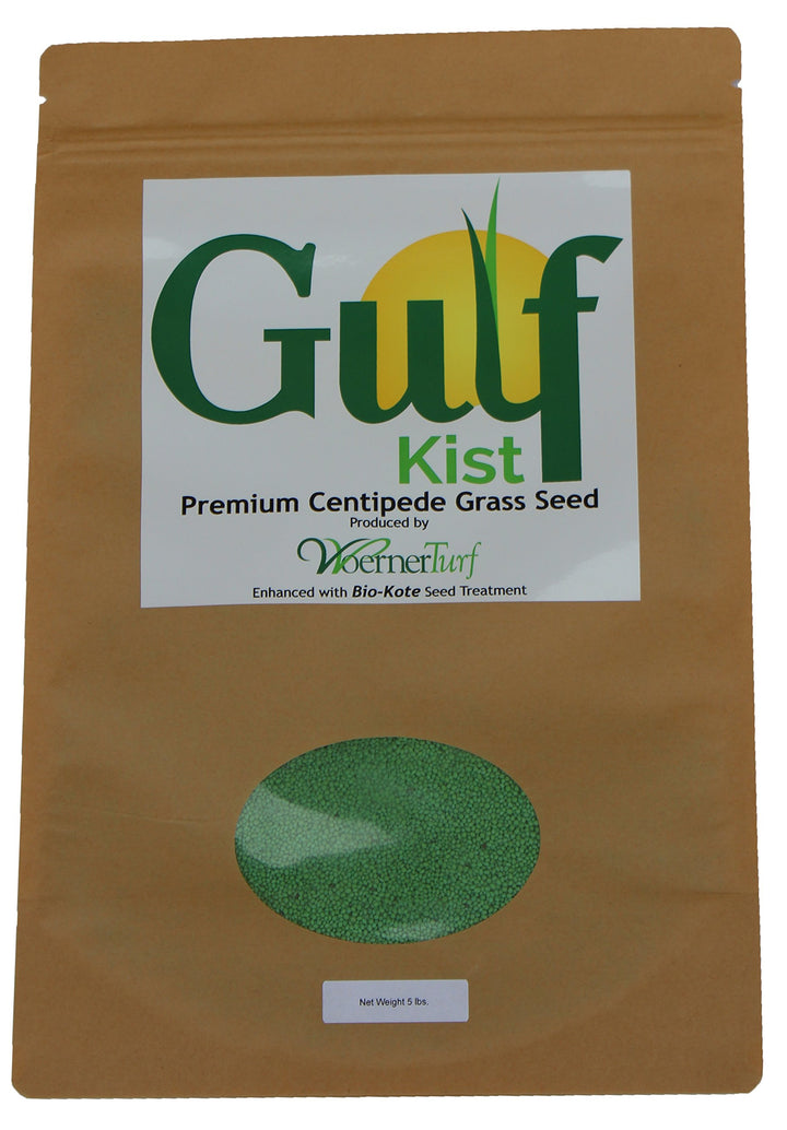 Gulf Kist Centipede Seed bag showing coated seed for better germination.