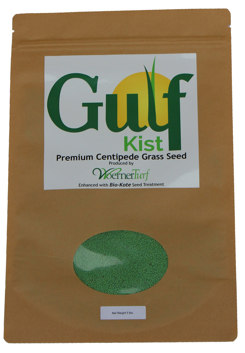 Gulf Kist Centipede Seed bag showing coated seed for better germination.