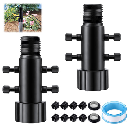 Gulfmew 4-port drip manifold with filter for precise garden watering