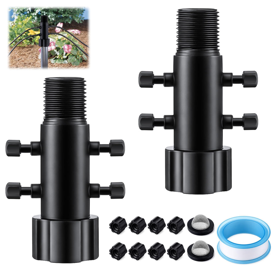 Gulfmew 4-port drip manifold with filter for precise garden watering
