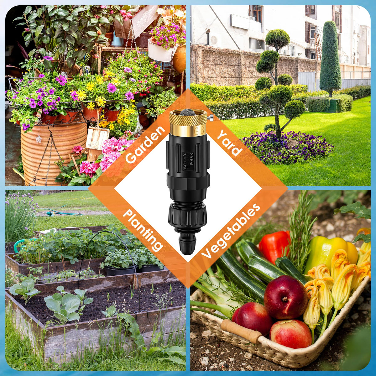 Gulfmew easy installation with quick-connect highlights timer compatibility for irrigation.