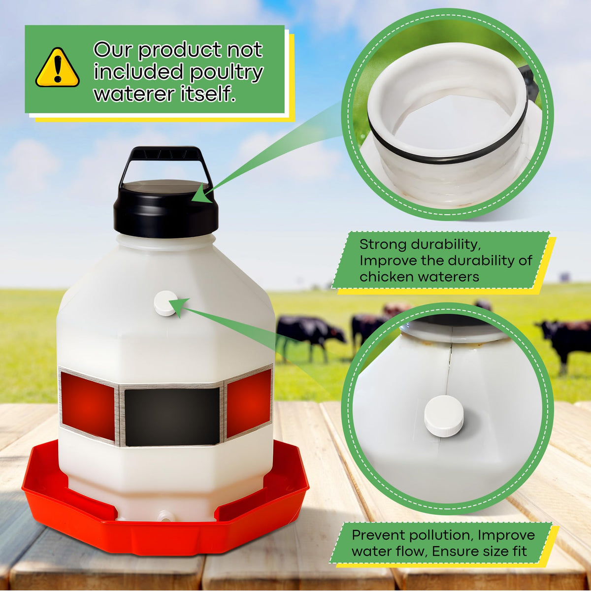 Gulfmew compatible with Farm-Tuff 3/5/7 gallon founts for versatility.