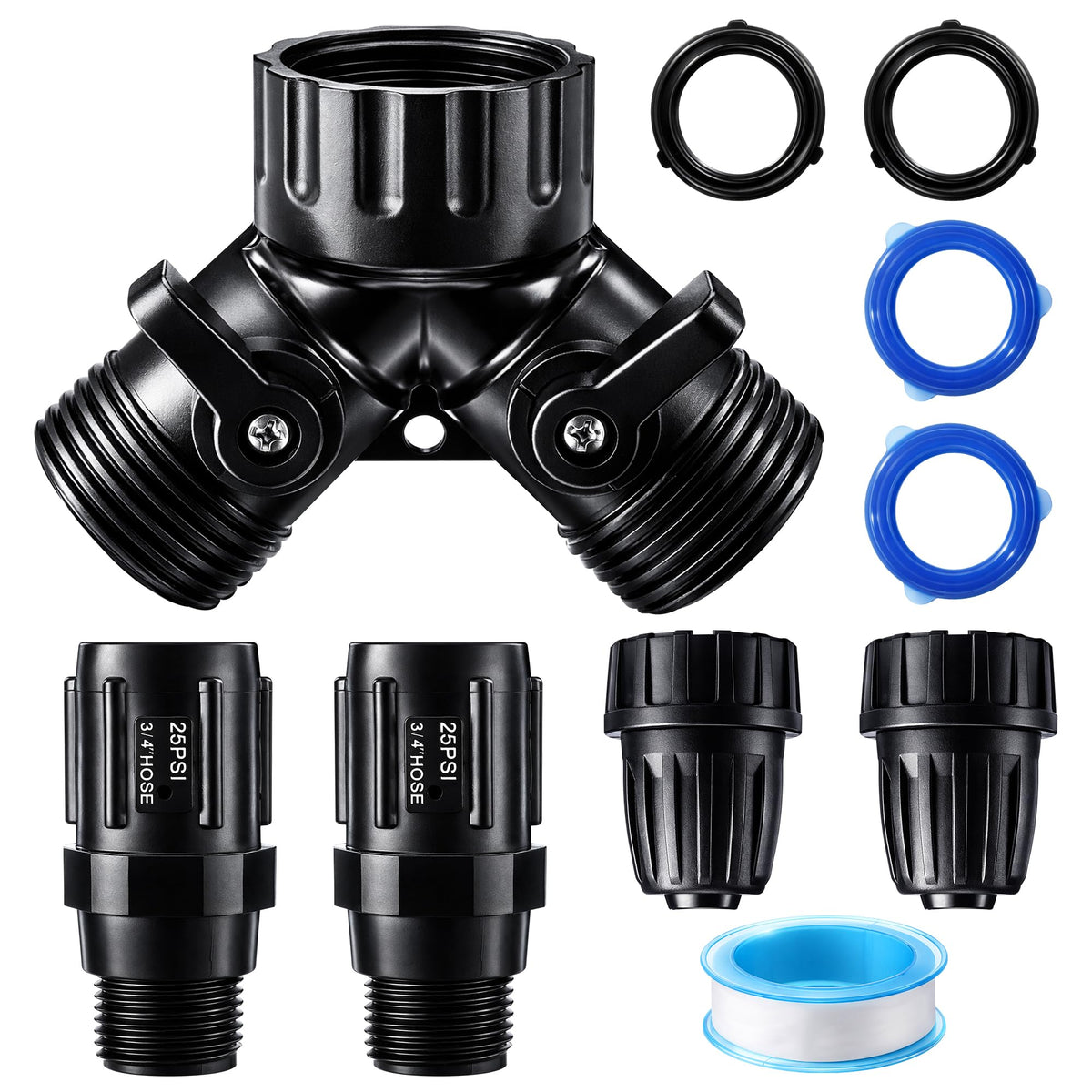 Gulfmew Y Water Splitter Connector enabling two independent irrigation lines for flexible garden zones