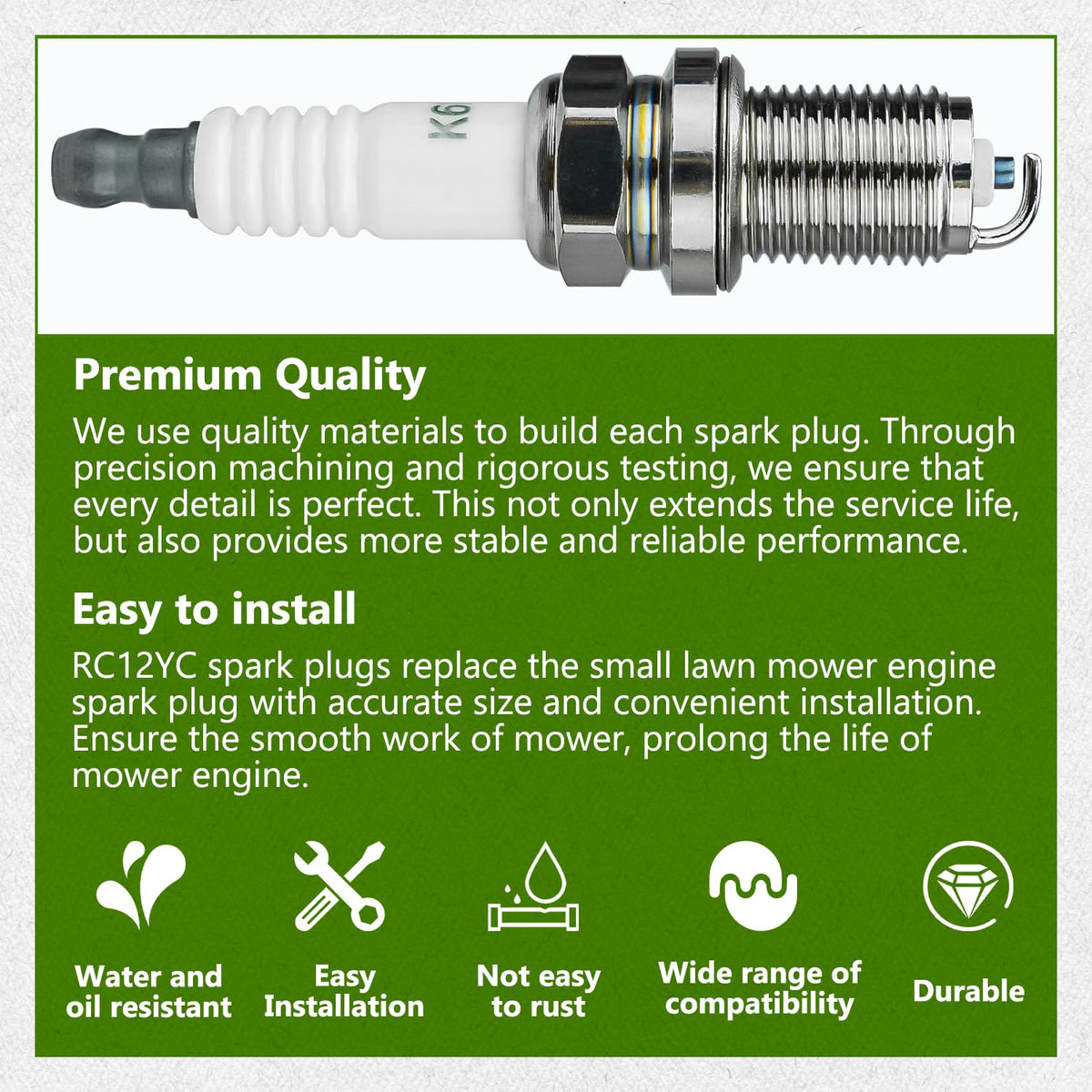 GULUANT spark plug installation steps shown for Briggs Stratton mower