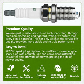 GULUANT spark plug installation steps shown for Briggs Stratton mower