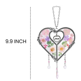 GUOER Heart Suncatcher close-up of glass wings and real flowers.