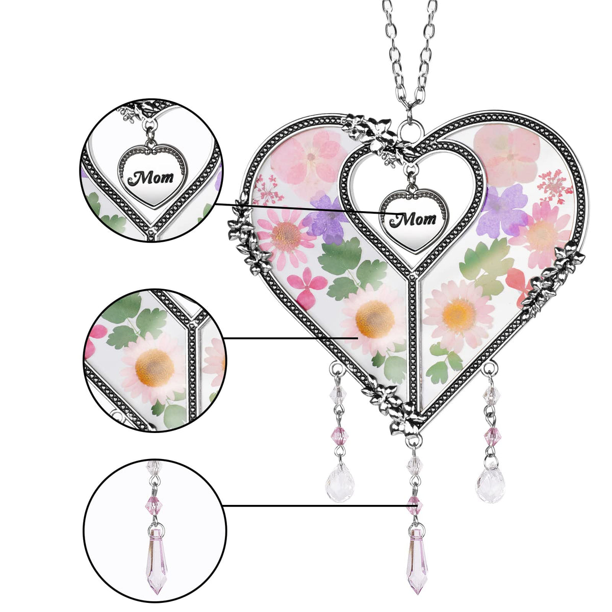 GUOER Heart Suncatcher zinc alloy frame for durable decor.