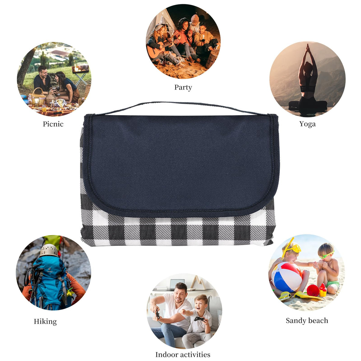 GUSUWU foldable picnic mat with carry handle for travel