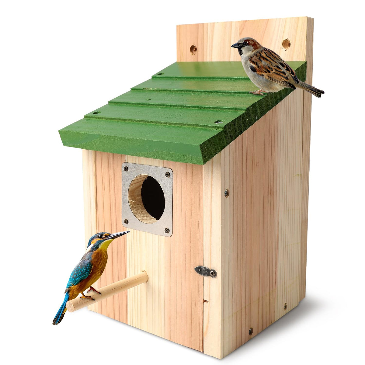 Gute Bird House front view with copper guard protecting nesting birds from predators