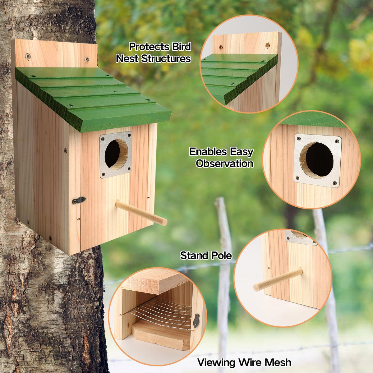 Gute Bird House interior ladder grooves assist fledglings' climb