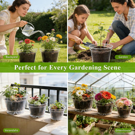 Gute nursery pot fits indoor or outdoor gardening setups.