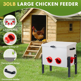 GVGBUK feeder lid slopes to prevent rainwater accumulation and keep feed dry.
