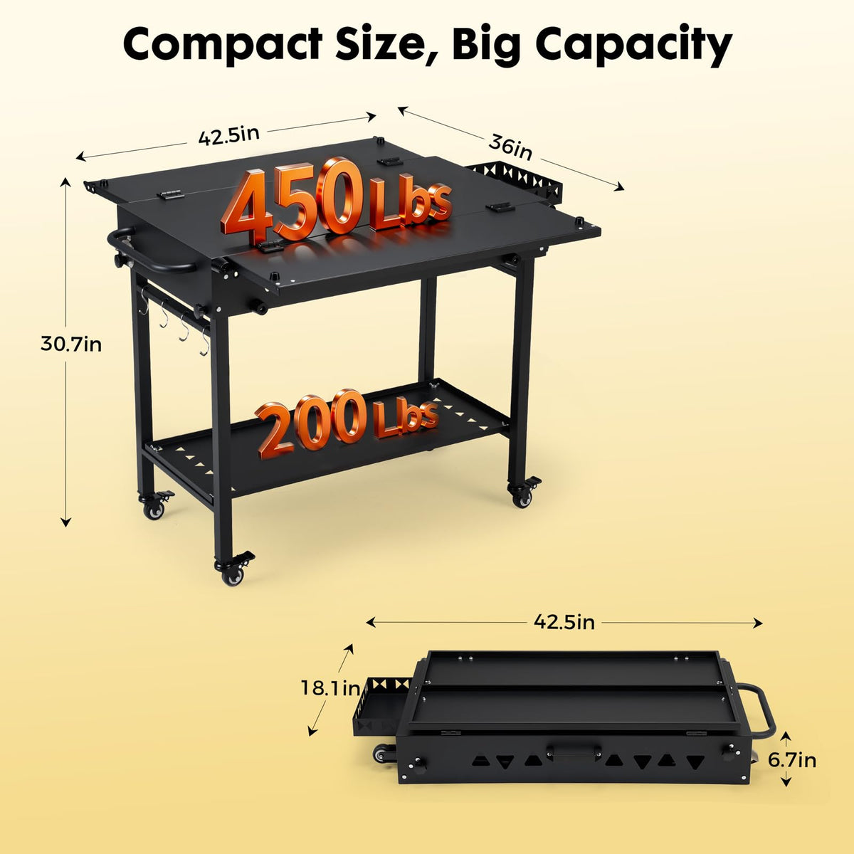 GVGBUK heavy-duty steel frame provides stable support for grills and pizza ovens