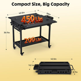 GVGBUK heavy-duty steel frame provides stable support for grills and pizza ovens