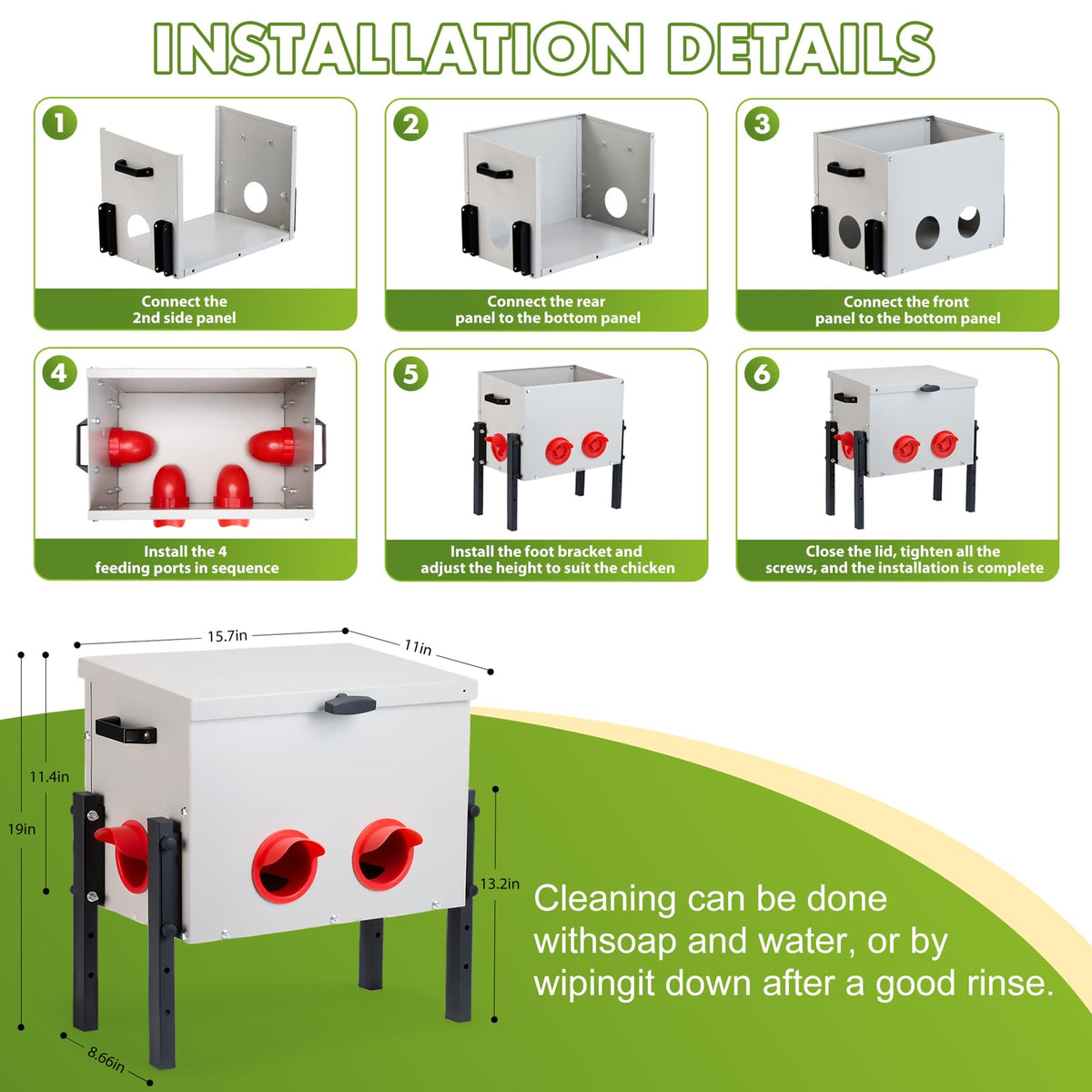 GVGBUK feeder features two handles for easy relocation around the coop.