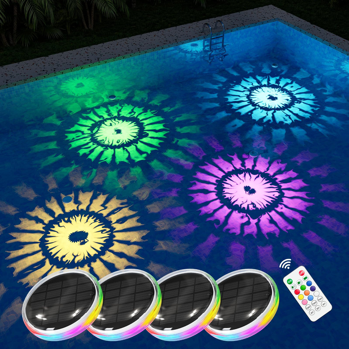 GVSHINE solar floating RGB pool light remote glow for easy outdoor parties