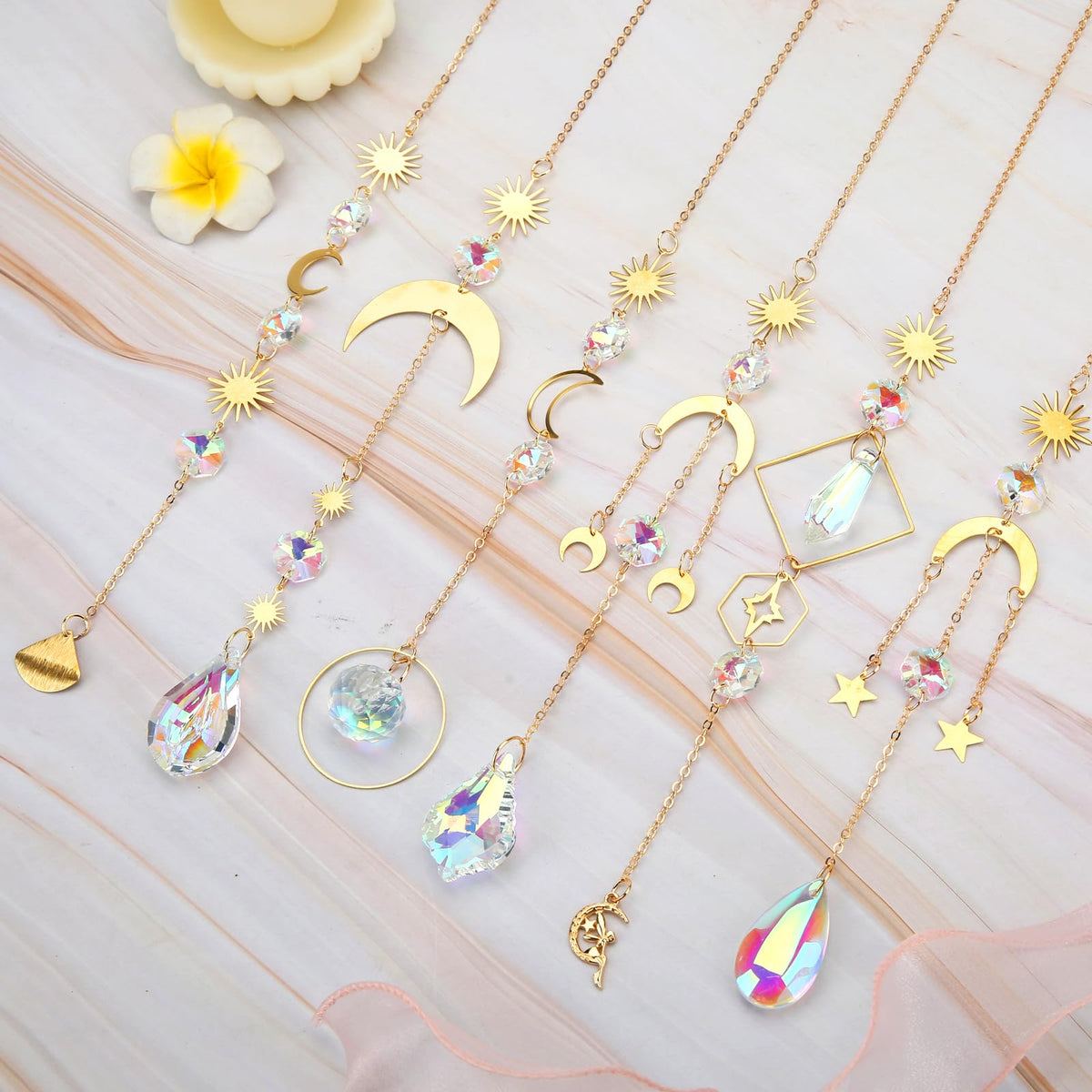 GWAHSA crystal beads and pendants reflect sunlight for sparkling room accents