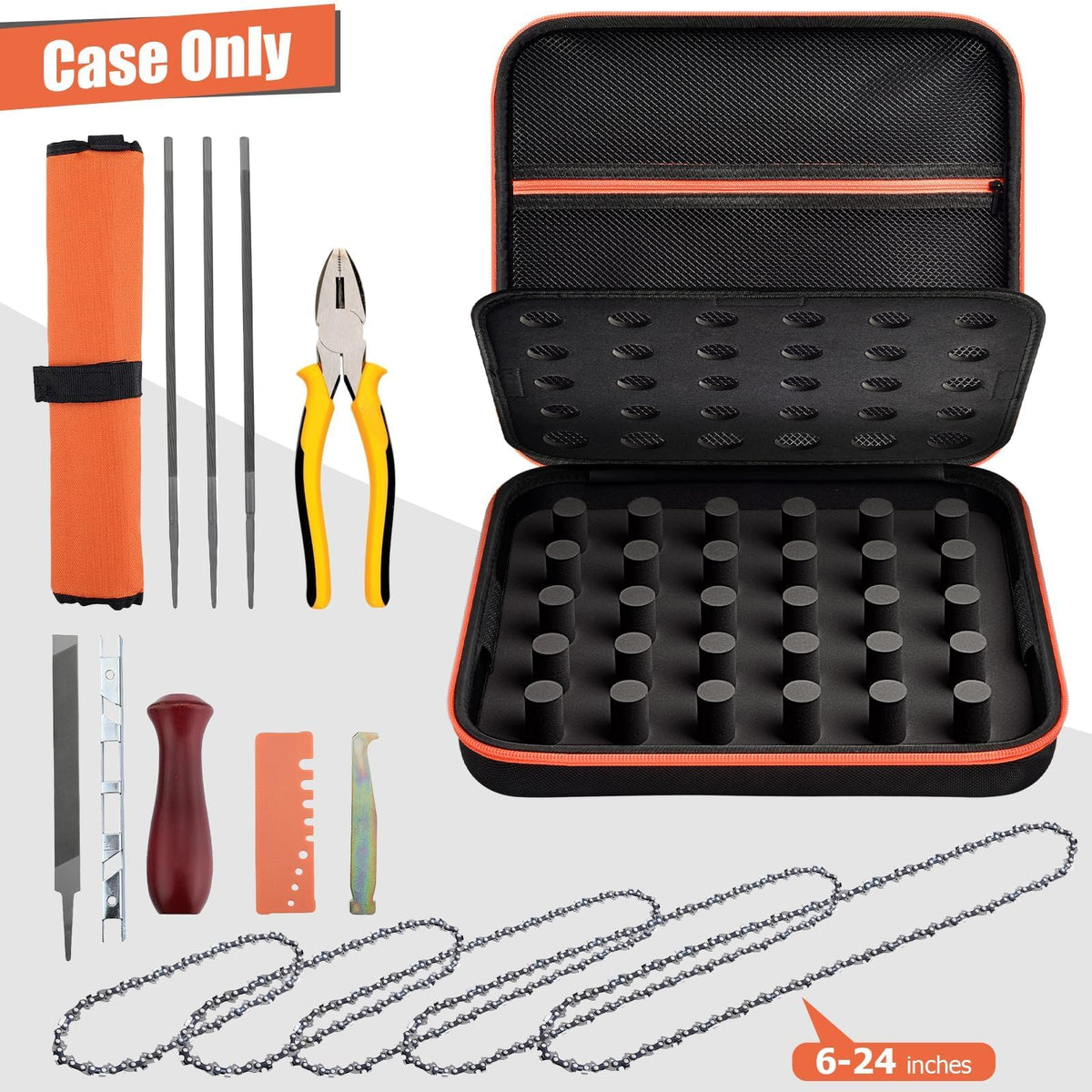 GWCASE storage box securely holds 6-12 chains for Stihl, Oregon, and more