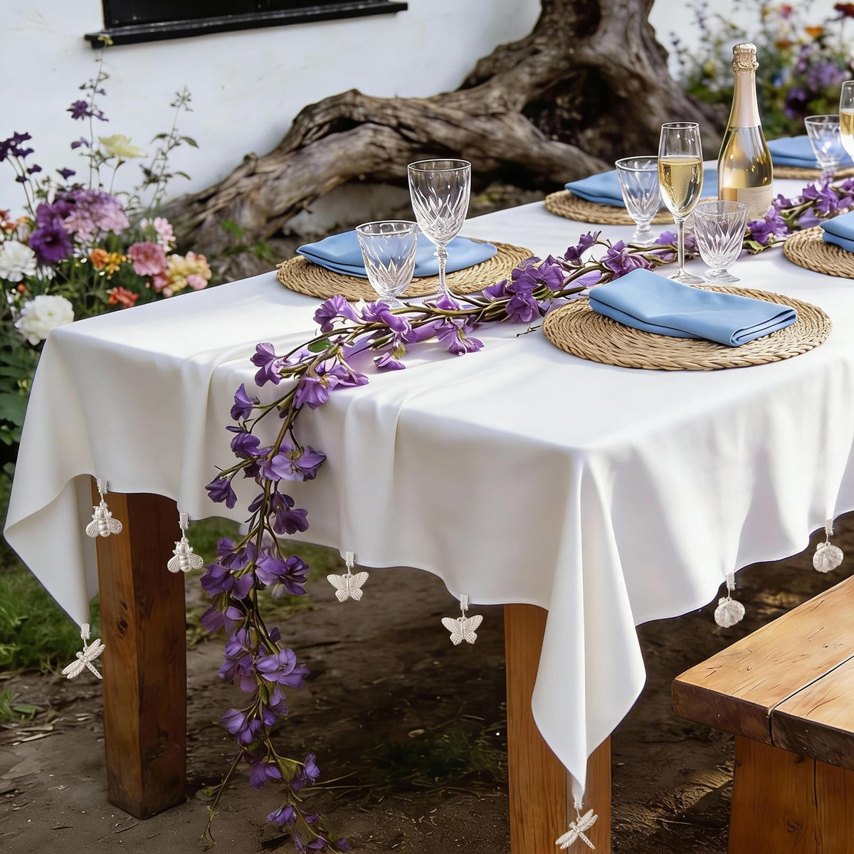 GWHOLE garden party weights guard against wrinkles and drift.