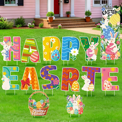 GXGGUS Easter yard sign set with Happy Easter panel for curb appeal.