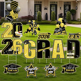 GXGGUS 4ft-tall graduation yard signs in bold black and gold for curb appeal and photo moments.