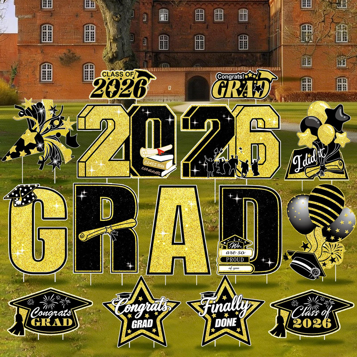 GXGGUS combo display with H-stake and cap, 2026 signs for a grand front-yard centerpiece.