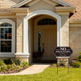 GXGGUS No Soliciting Sign mounted on yard stake for quick setup