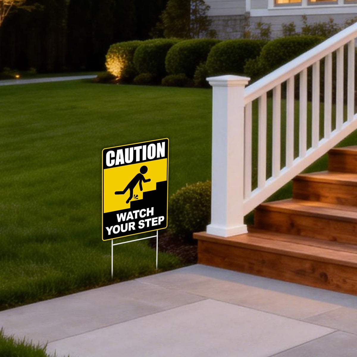 GXGGUS Watch Your Step sign includes adhesive tape for quick mounting on smooth surfaces.