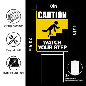 GXGGUS Watch Your Step sign on a double-sided stake improves multi-angle visibility.
