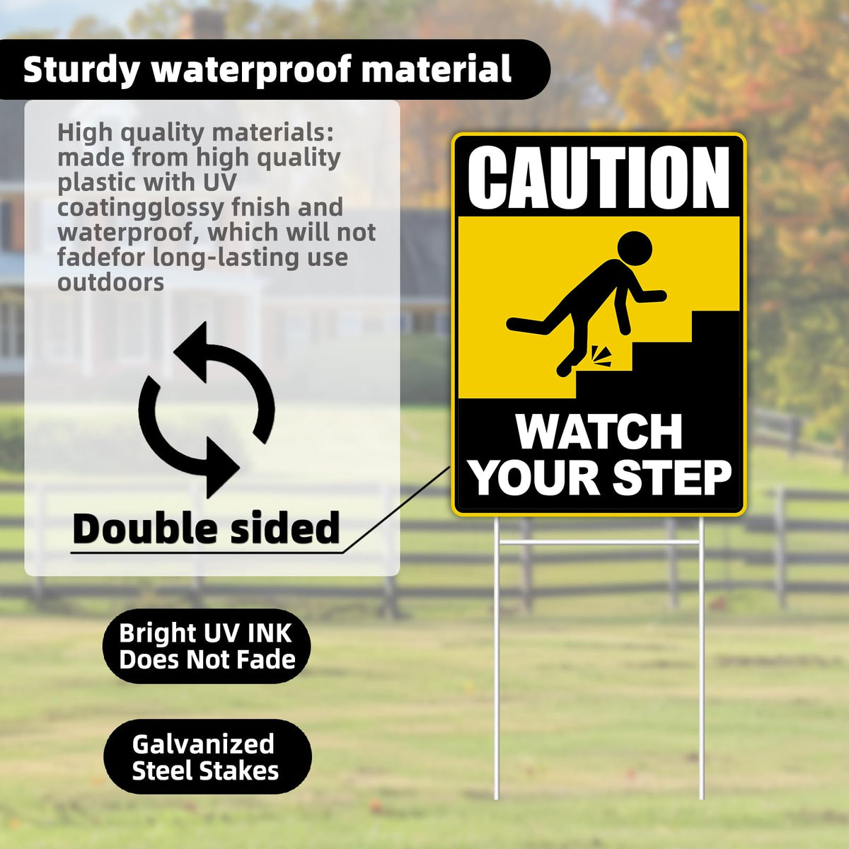 GXGGUS Watch Your Step sign for uneven paths and steps supports safe navigation.