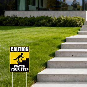 GXGGUS Watch Your Step sign features weather-resistant, durable plastic for outdoor use.