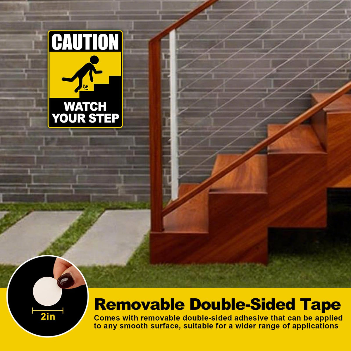GXGGUS Watch Your Step sign displayed in a yard for clear hazard marking.
