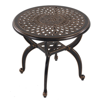 GXOUTAL cast aluminum outdoor side table with floral pattern top, ideal for elegant patios.