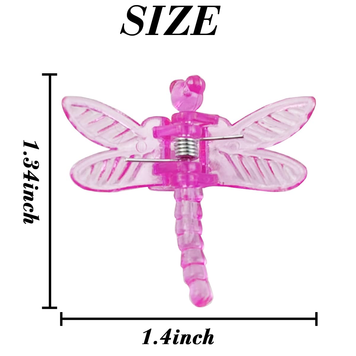 Closeup of plastic dragonfly clips highlighting lightweight, sturdy design for bending stems.