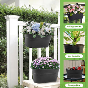 Planters with removable handles, ideal for indoor and outdoor hanging arrangements.