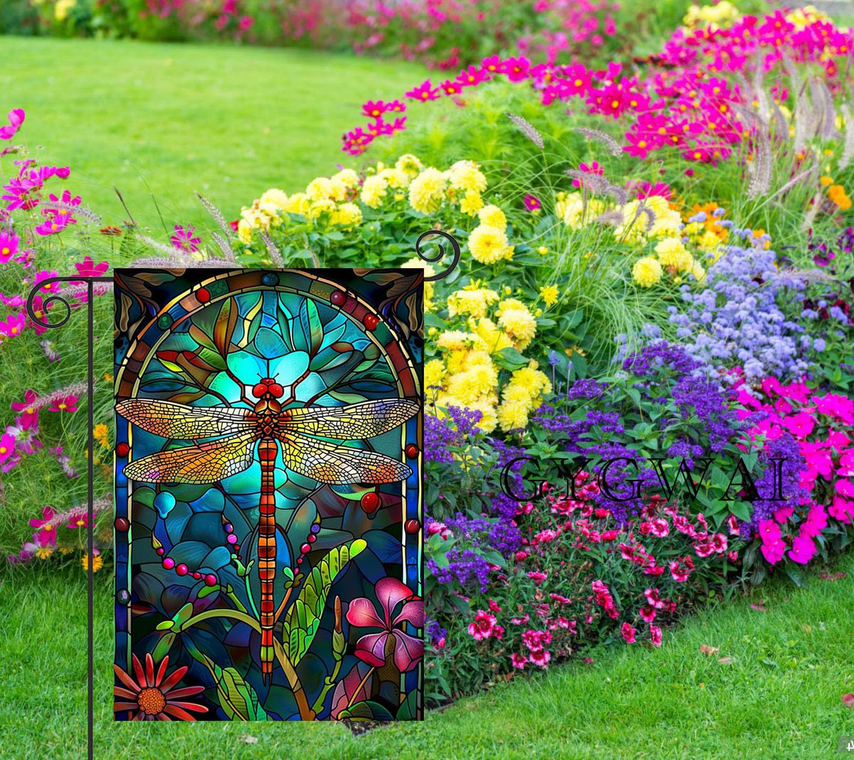 GYGWAI double-sided dragonfly flag burlap texture endures weather for seasonal outdoor decor.
