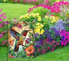 GYGWAI double-sided garden flag featuring hummingbird art visible from both sides.