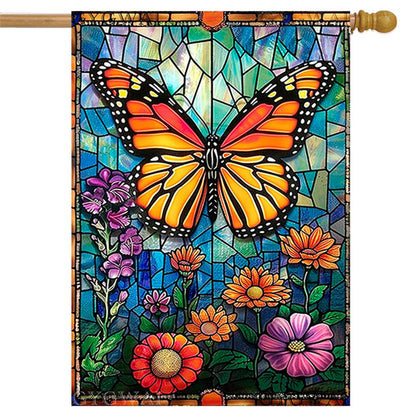 GYGWAI spring butterfly garden flag with monarch stained-glass design elevates outdoor charm.