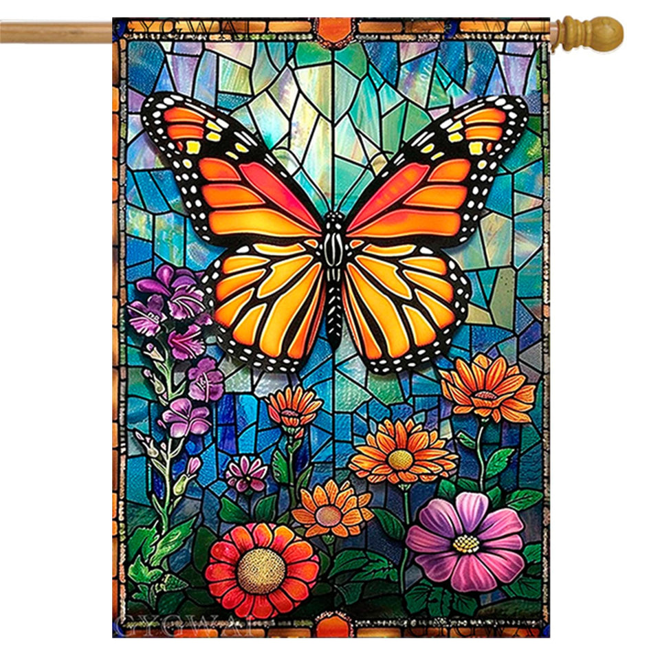 GYGWAI spring butterfly garden flag with monarch stained-glass design elevates outdoor charm.