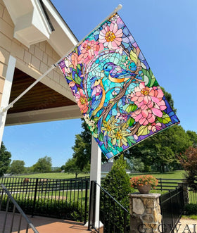 GYGWAI stained-glass bluebirds flag detailed artwork highlighting birds and blooms