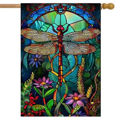 GYGWAI stained glass dragonfly flag: double-sided visibility for vivid yard decor.