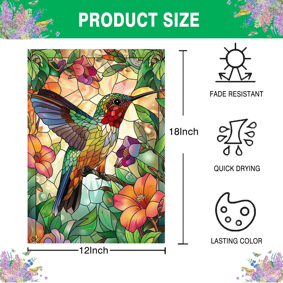 GYGWAI sunlit stained-glass design flag brightening porches with vibrant colors.