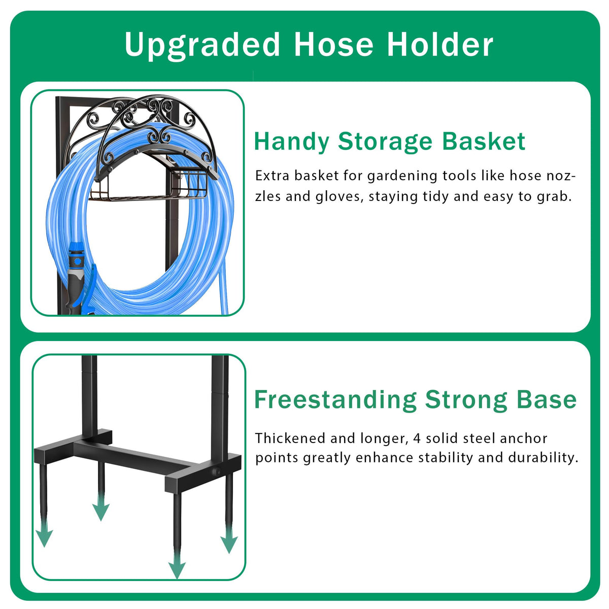 Gykoeaty hose storage basket keeps hose neatly coiled and tools organized.