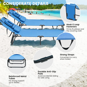 GYMAX compact lounge folded with carry strap for effortless transport.